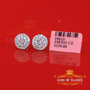 King of Bling's Aretes Para Hombre 925 White Silver 1.86ct Cubic Zirconia Round Women's Earrings KING OF BLINGS