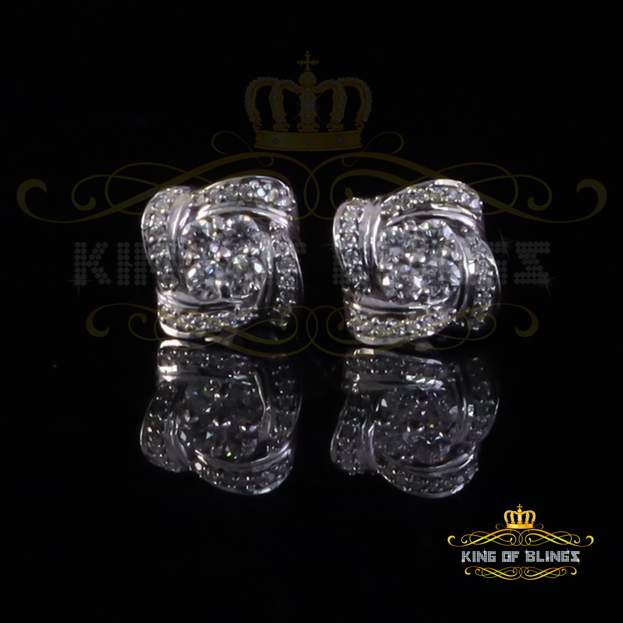 King of Bling's New Men's/Womens 925 White Silver 0.50ct VVS 'D' Moissanite Floral Stud Earrings KING OF BLINGS