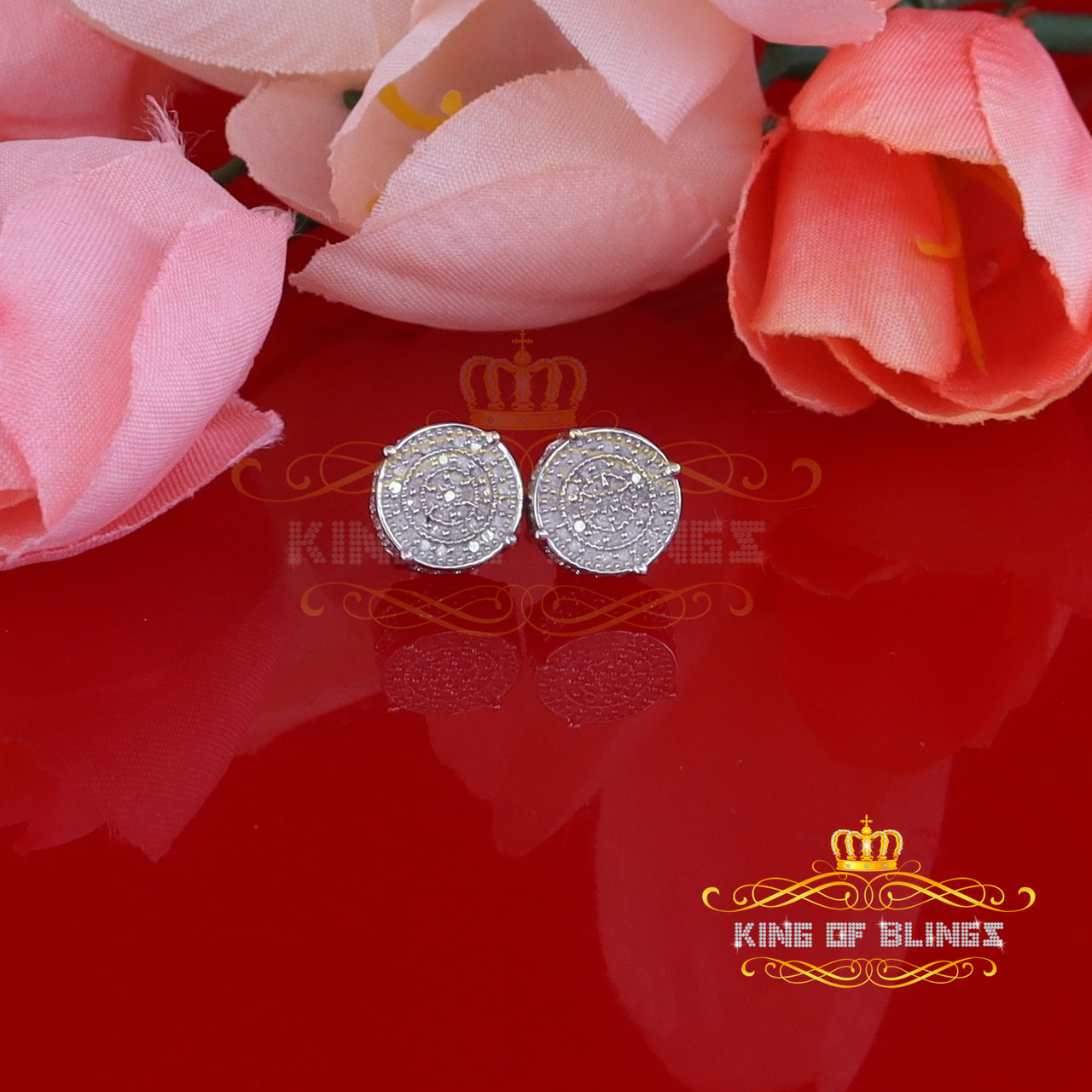 King Of Bling's 925 Sterling Silver White Hip Hop 0.40ct Diamond Men's/ Women's Stud Earrings