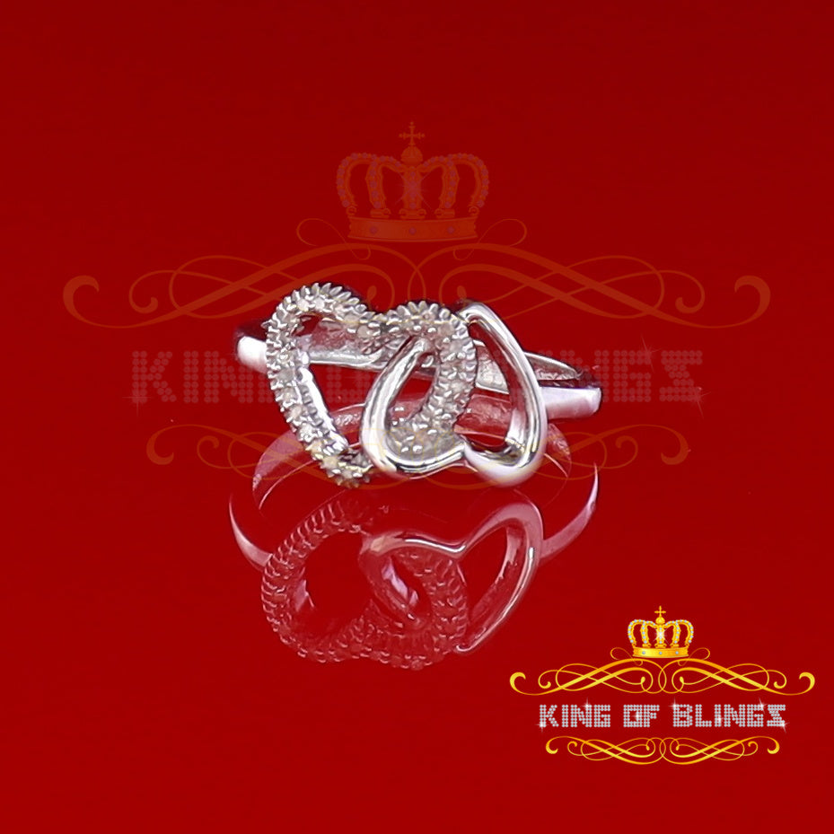 King Of Bling's Real Diamond 0.10 CT Womens 925 White Sterling Silver Love Heart Ring Size 7 KING OF BLINGS