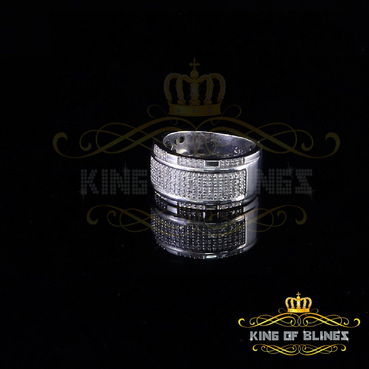 King Of Bling's 0.45 CT Real Diamond 925 Sterling Silver White Band Shine Men's Big Ring Size 11