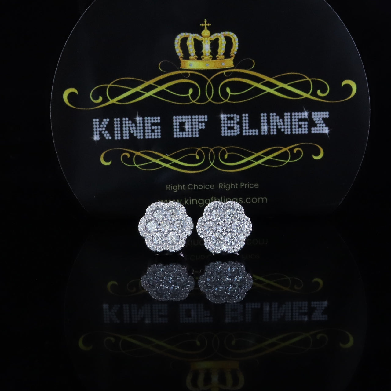 King of Bling's 1.50ct VVS 'D' Moissanite Men's/Womens 925 Silver White Floral Stud Earrings