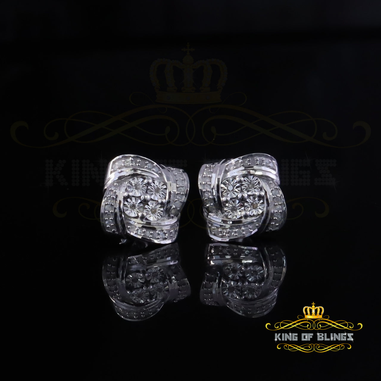 King Of Bling's 0.33ct Diamond 925 Sterling Silver White for Men's & Women Stud SWRILL Earrings