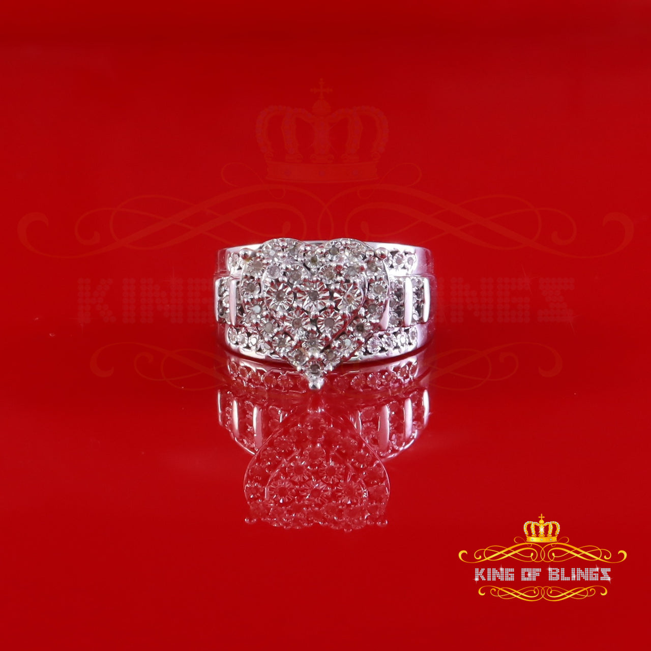 King Of Bling's White Real Diamond 0.33ct 925 Silver Cindarella Women Engagement Heart Ring SZ 7 King of Blings