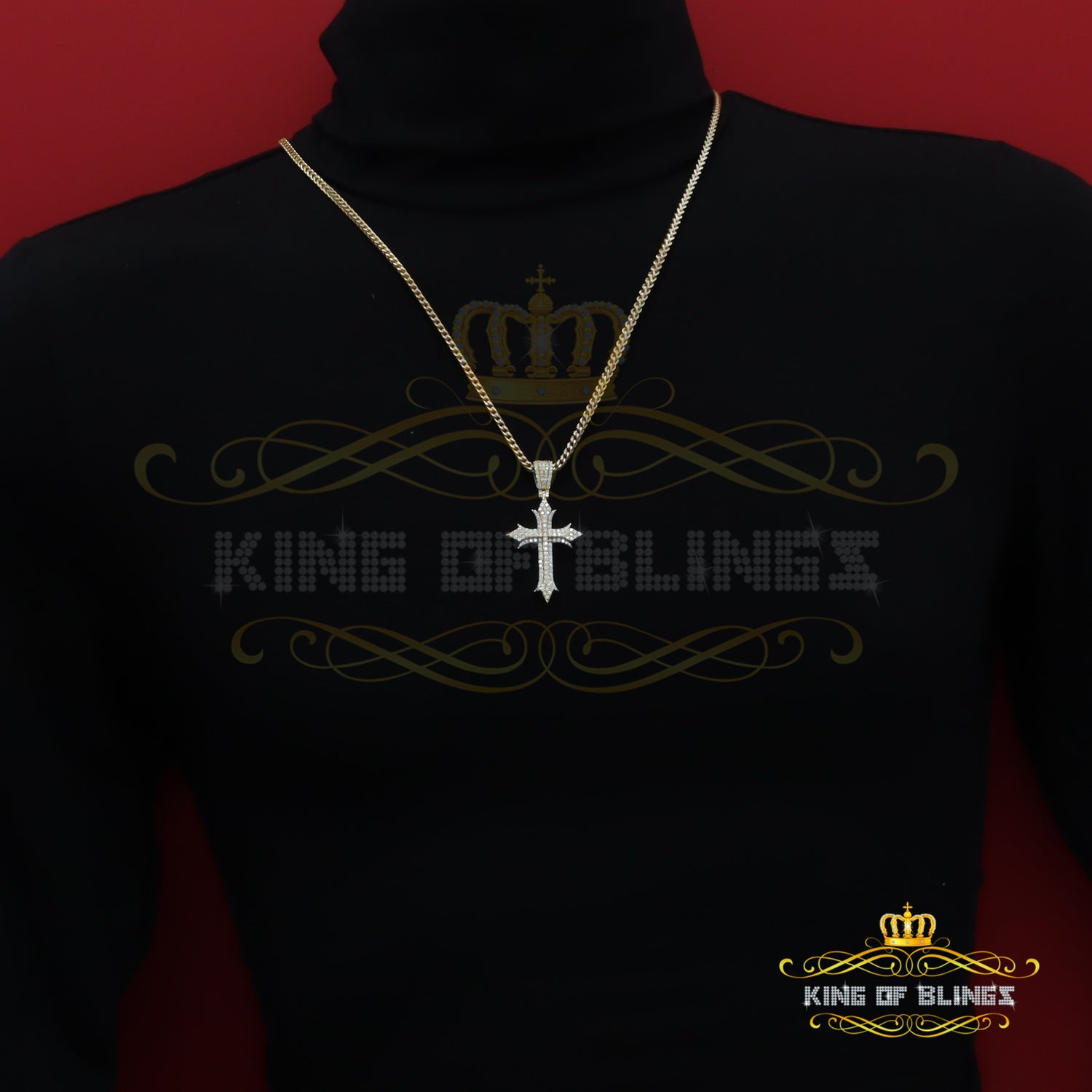 King Of Bling's Charm Cross Pendant Shiny 2.0ct VVS D Moissanite Yellow Silver Men's & Women's KING OF BLINGS
