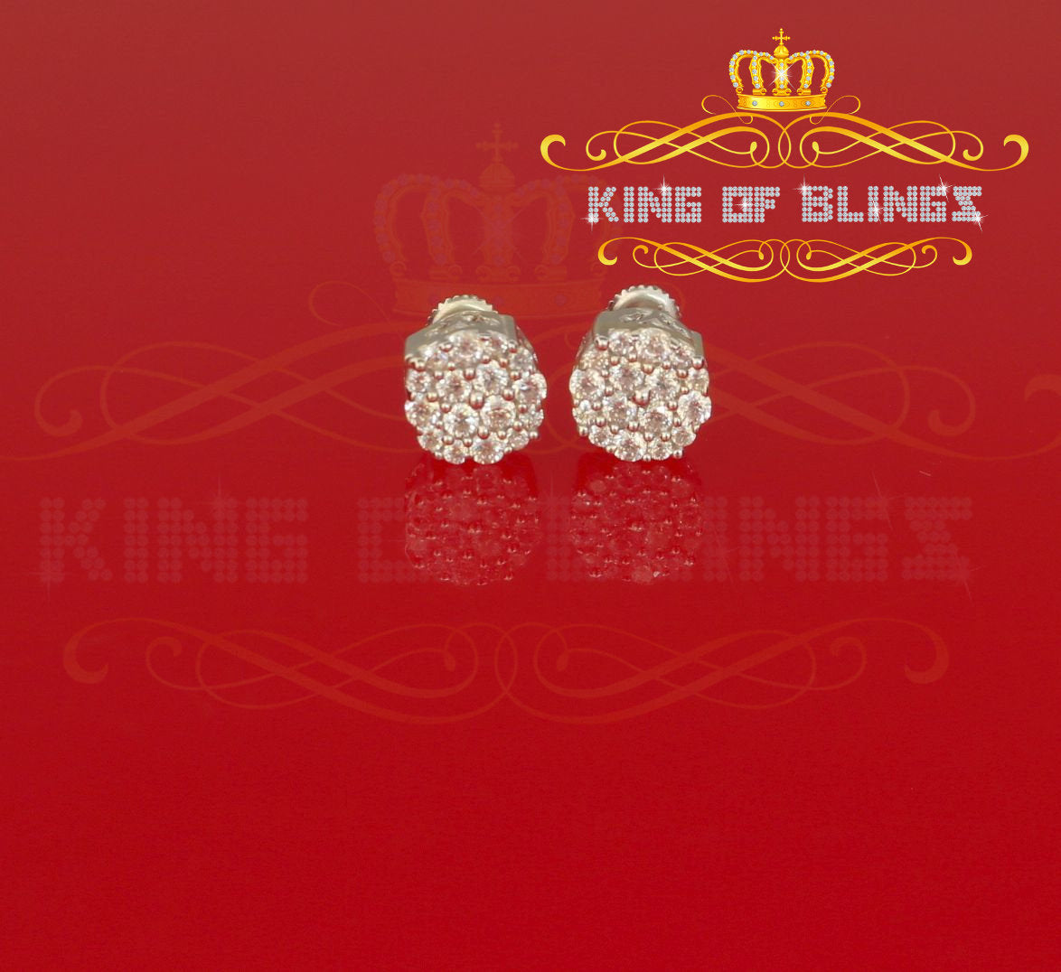 King of Blings- 925 White Silver Aretes Para Hombre 0.87ct Cubic Zirconia Round Women's Earring KING OF BLINGS