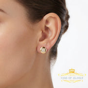 King Of Bling's 0.10ct Diamond 925 Sterling Silver Yellow For Women's & Men's Round Stud Earring KING OF BLINGS