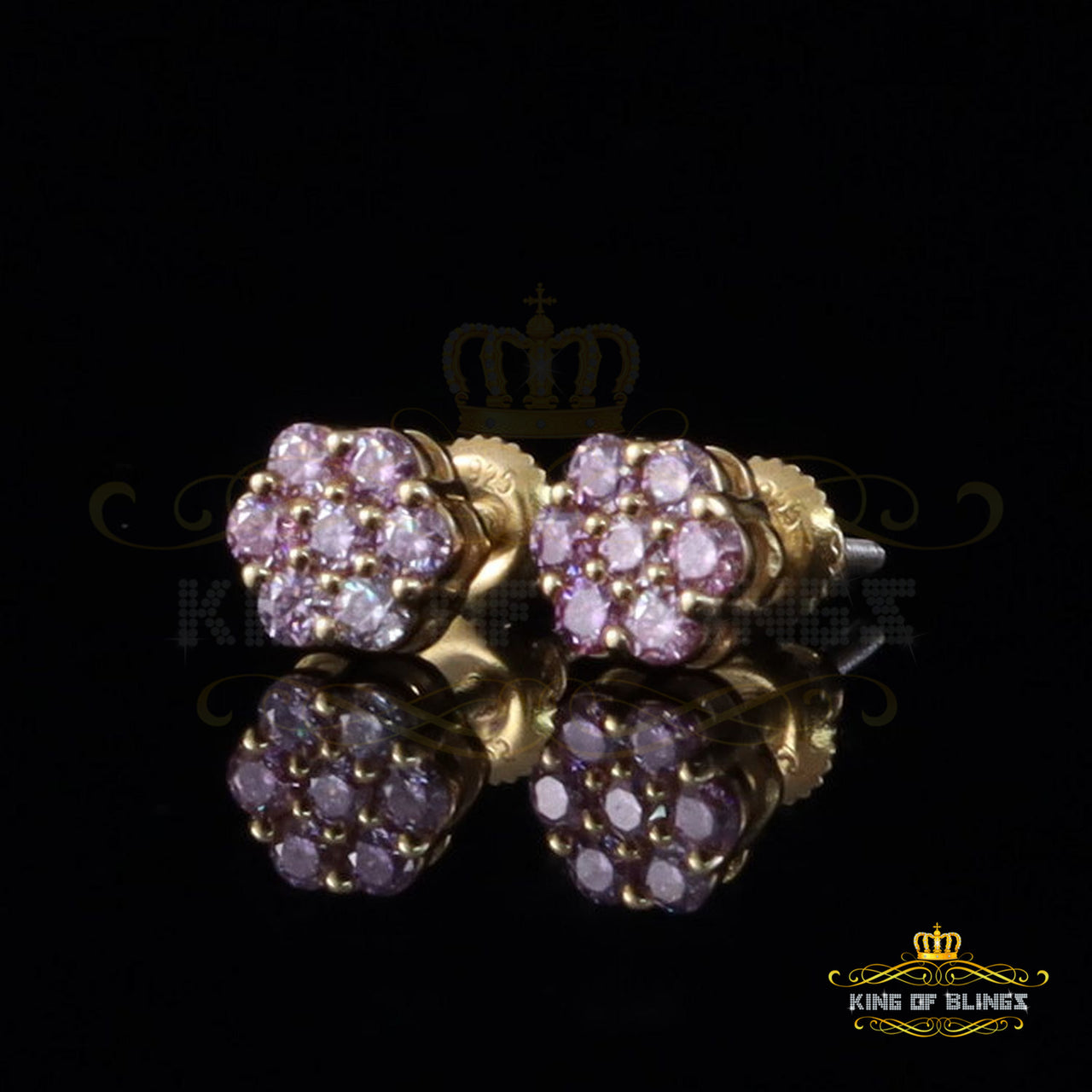 Mens/Women 925 Silver Yellow 0.50ct VVS 'D' Pink Moissanite Floral Stud Earrings