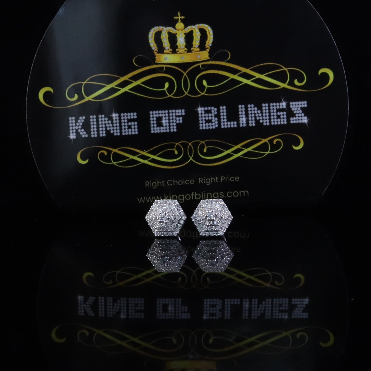 King of Bling's Men's/Womens Hexogonal Stud Earrings 0.50ct VVS 'D' Moissanite 925 White Silver