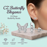 King of Bling's Women's 0.34ct Cubic Zirconia Butterfly Stud Earrings White 925 Sterling Silver KING OF BLINGS