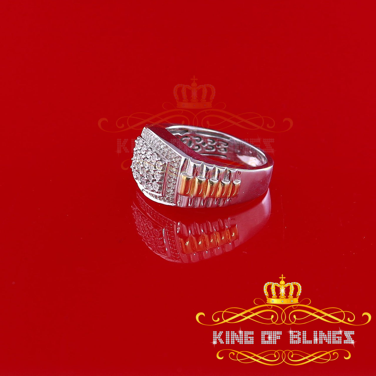 King Of Bling's 0.25 CT Real Diamond 925 Sterling White Silver Two Tone Shine Men's Ring Size 10