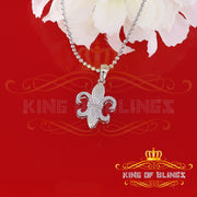 White 925 Fleur de Lis Shape Sterling Silver Pendant with 0.50ct Cubic Zirconia KING OF BLINGS