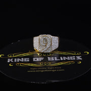 King Of Bling's 1.75 ct Sterling Yellow Silver Cubic Zirconia NUMBER 9 Silver Men's Ring Size 9 KING OF BLINGS