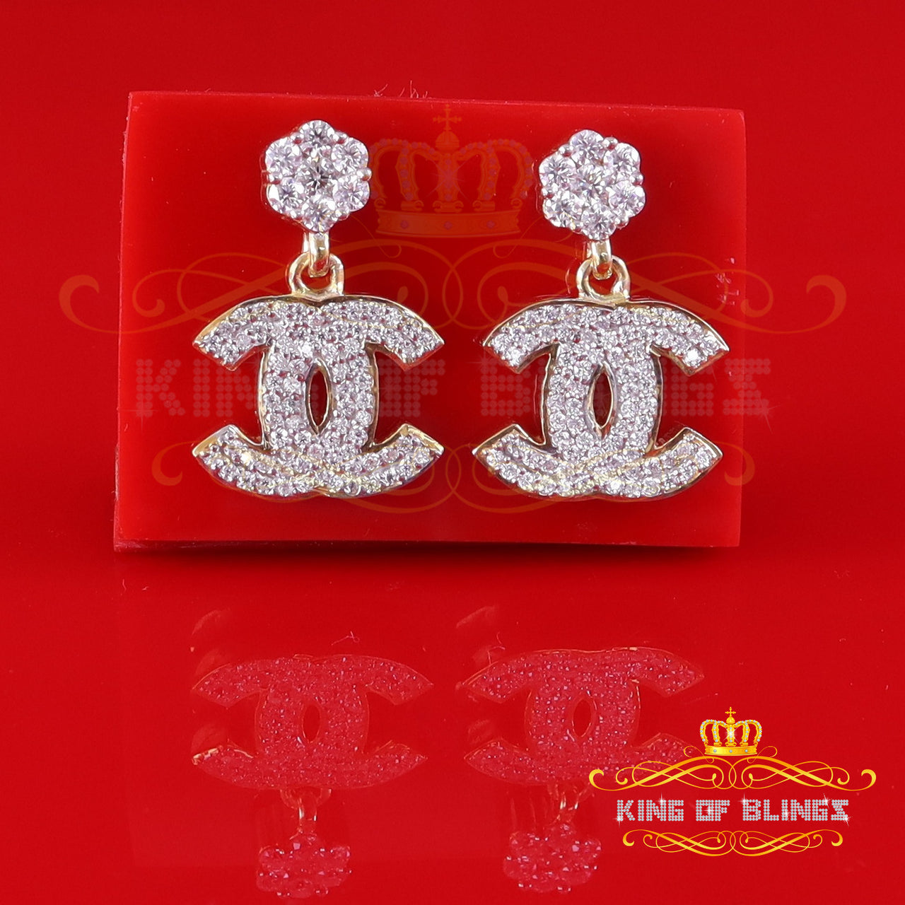 King  of Bling's Men's/Women's 925 Silver Yellow 1.00ct VVS 'D' Moissanite Dangling stud Earrings KING OF BLINGS