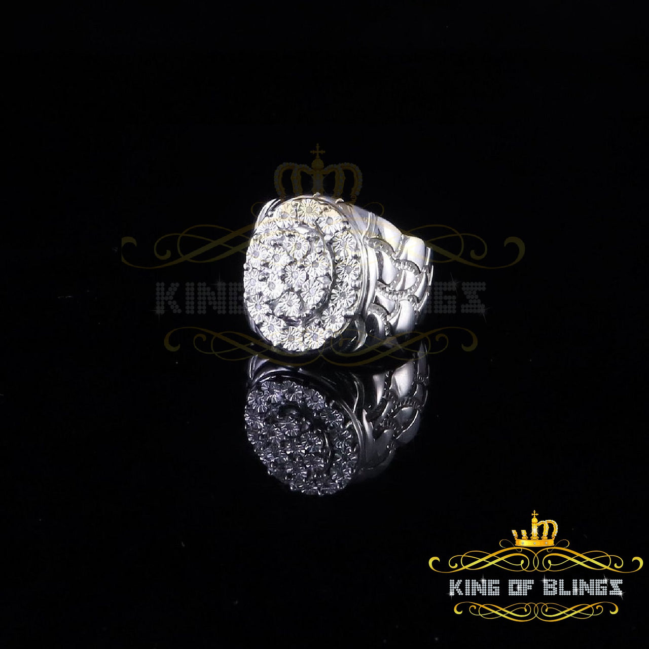 King Of Bling's 0.10CT Real Diamond 925 Sterling White Silver Style Round Womens Ring Size 8