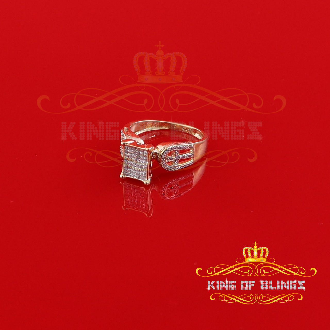 King Of Bling's Elongated Rectangle 0.33 CT 925 Silver Yellow Real Diamond Womens Ring SZ 7 KING OF BLINGS