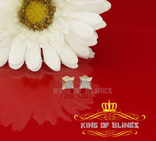 King Of Bling's 10K Yellow Gold Real Diamond 0.10CT Men's /Ladie's Square-Shape Stud Earring