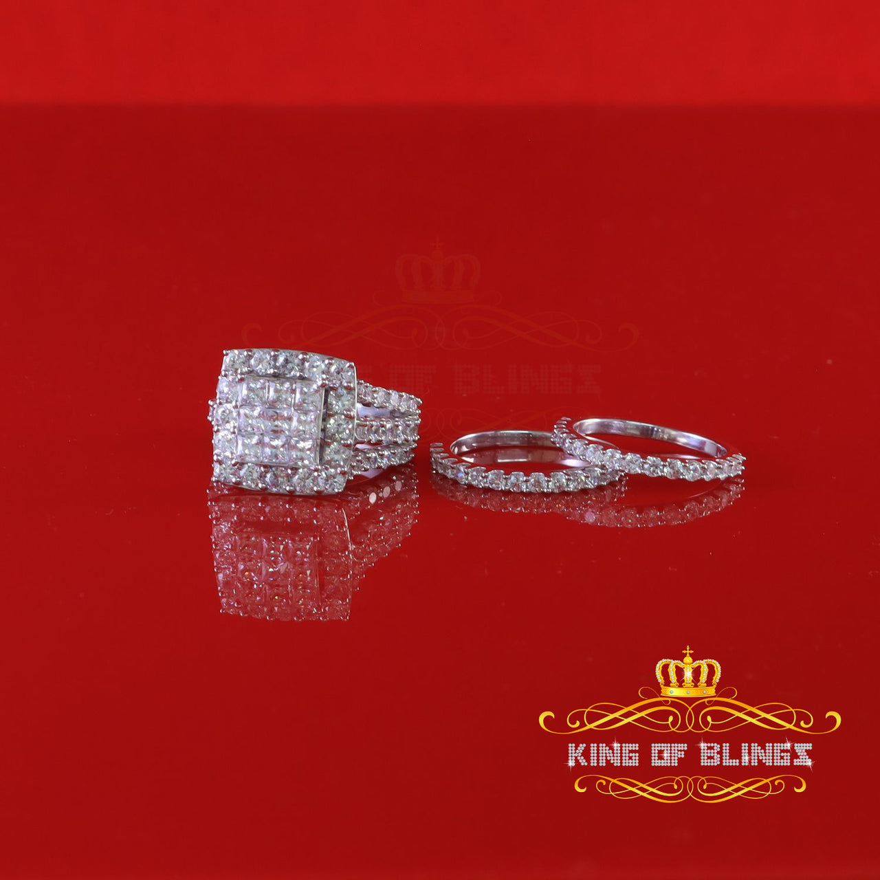 King Of Bling's925 Sterling White Silver Round Cubic Zirconia Luxury Bridal Set Ring Size 8