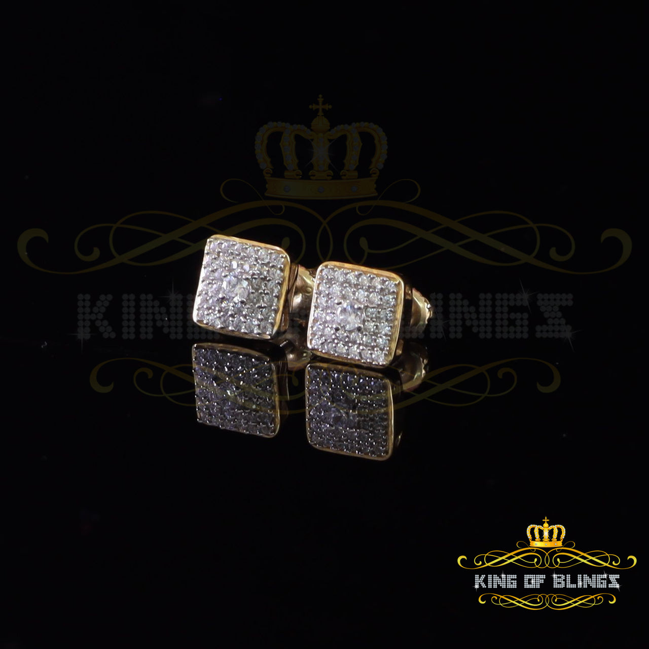 King of Bling's 925 Yellow Silver 0.81ct Cubic Zirconia Women's & Men's Hip Hop Square Earrings