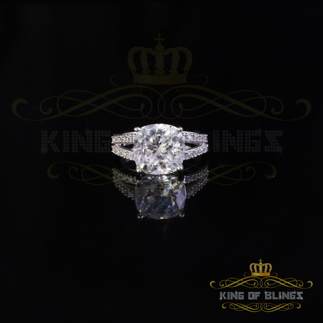 King Of Bling's9 Cubic Zirconia White Cushion Cut 925 Silver With Womens Engagement Ring SZ 7.5