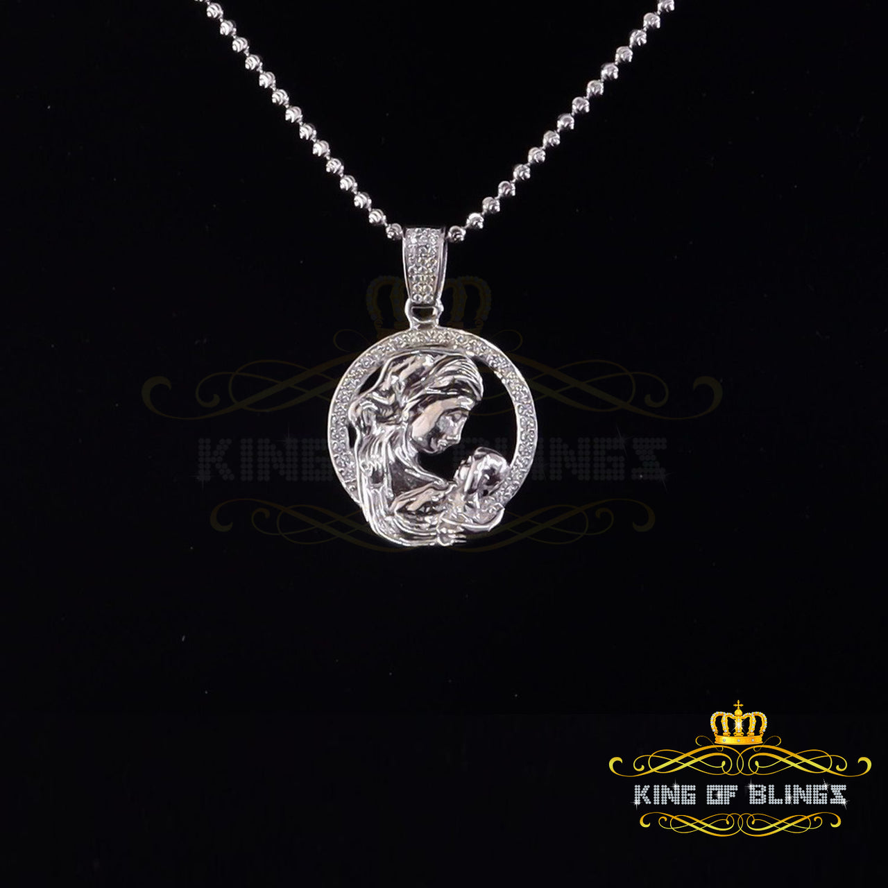 King Of Bling's DARLING MOM Pendant Specially for Mothers Day White Silver 0.50ct Cubic Zirconia