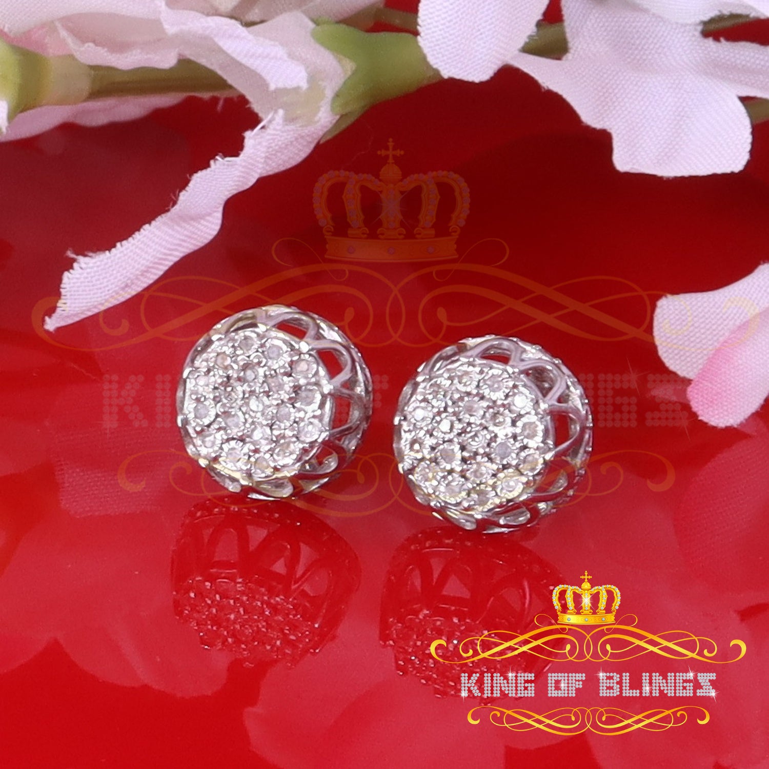 King Of Bling's 0.07ct Diamond 925 Sterling White Silver for Men's & Womens Stud Round Earrings KING OF BLINGS