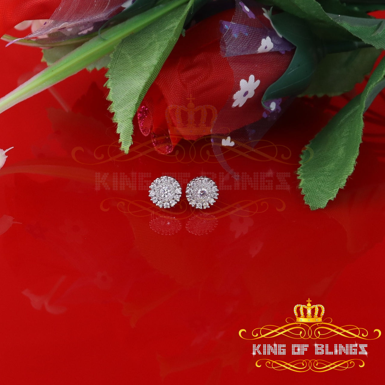 1.00ct VVS D Moissanite Men's/Womens 925 Silver White Floral Stud Earrings KING OF BLINGS
