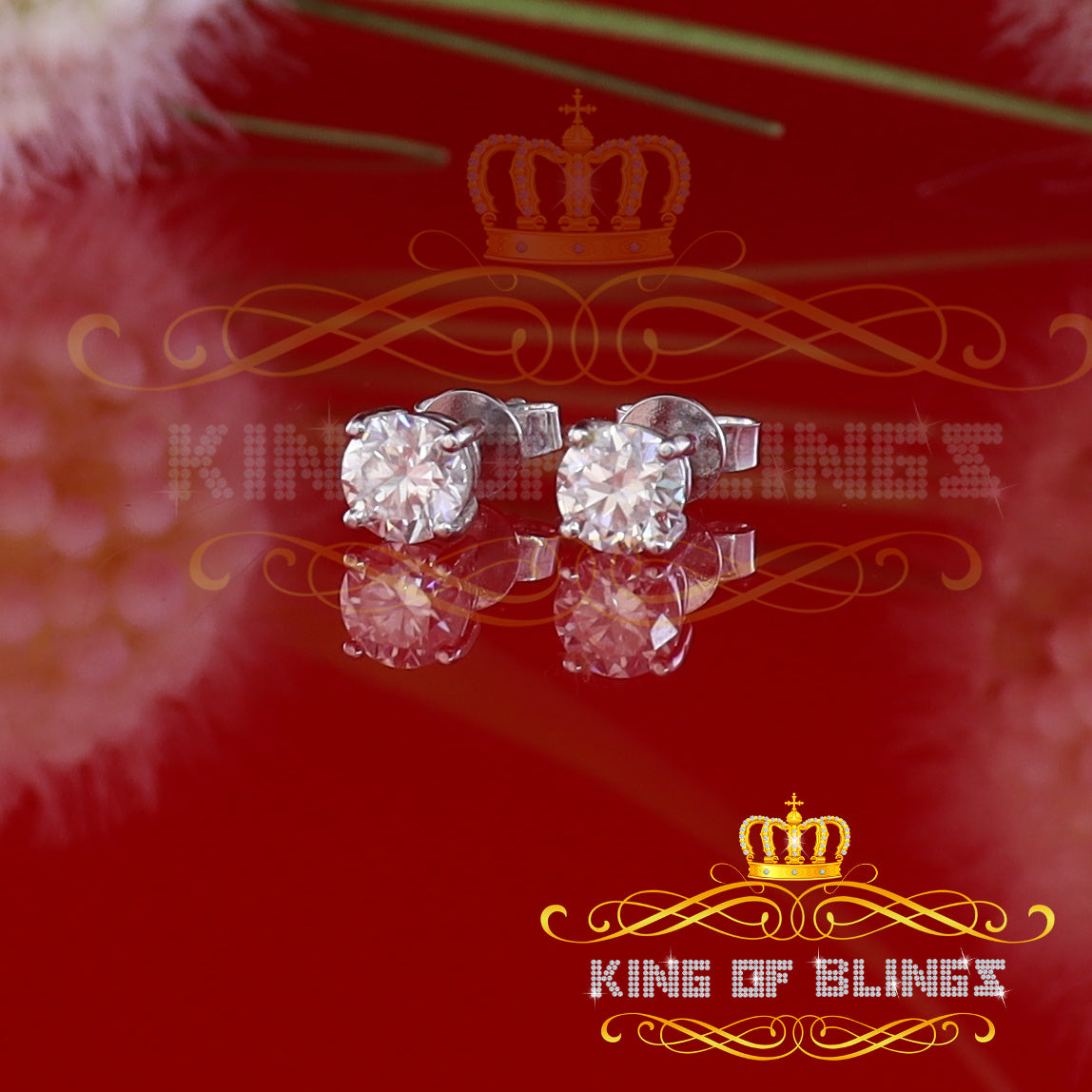King of Bling's 1.25ct VVS 'D' Moissanite Men's/Womens 925 Silver White Round Stud Earrings KING OF BLINGS