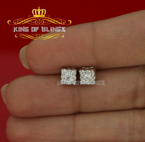King of Bling's Hip Hop 925 White Silver Screw Back 0.6ct Cubic Zirconia Women's Square Earrings KING OF BLINGS