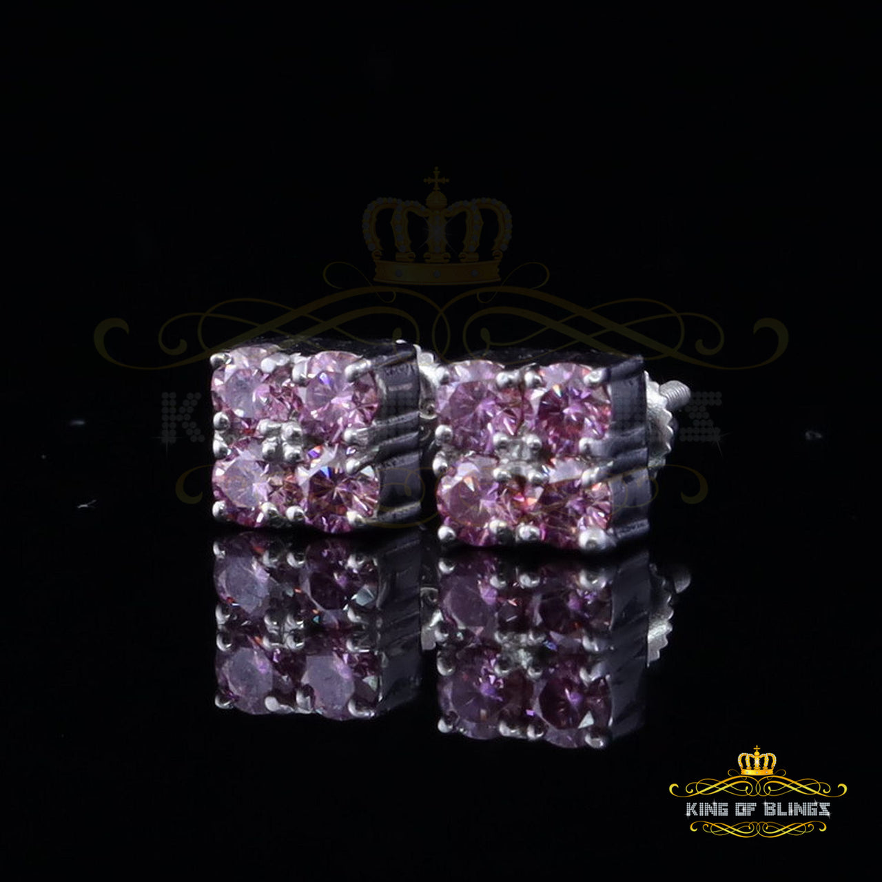 Men's/Women's 925 Silver White 1.00ct VVS 'D' Pink Moissanite Square Stud Earrings