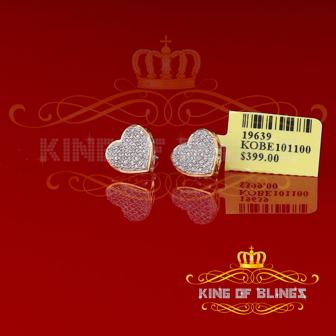 King of Blings-Aretes Para Hombre Heart 925 Yellow Silver 0.20ct Diamond Women's /Gents Earring KING OF BLINGS