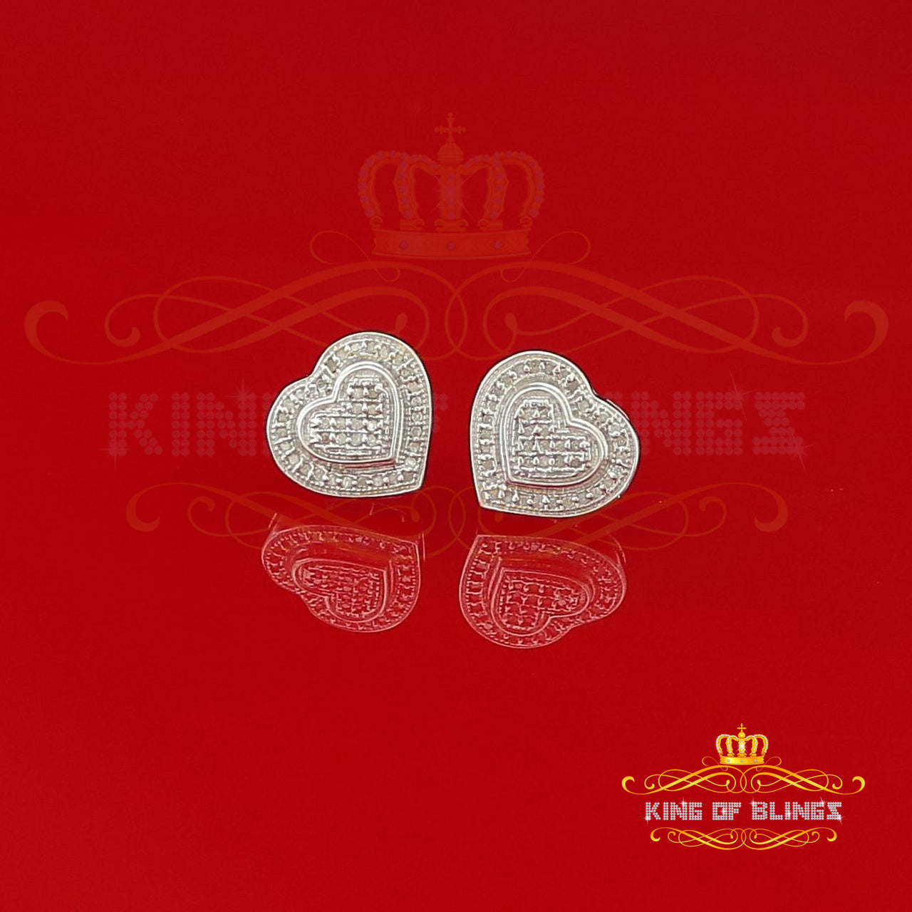 King Of Bling's Aretes Para Hombre Heart 925 White Silver 0.20ct Diamond Women's /Men's Earring KING OF BLINGS