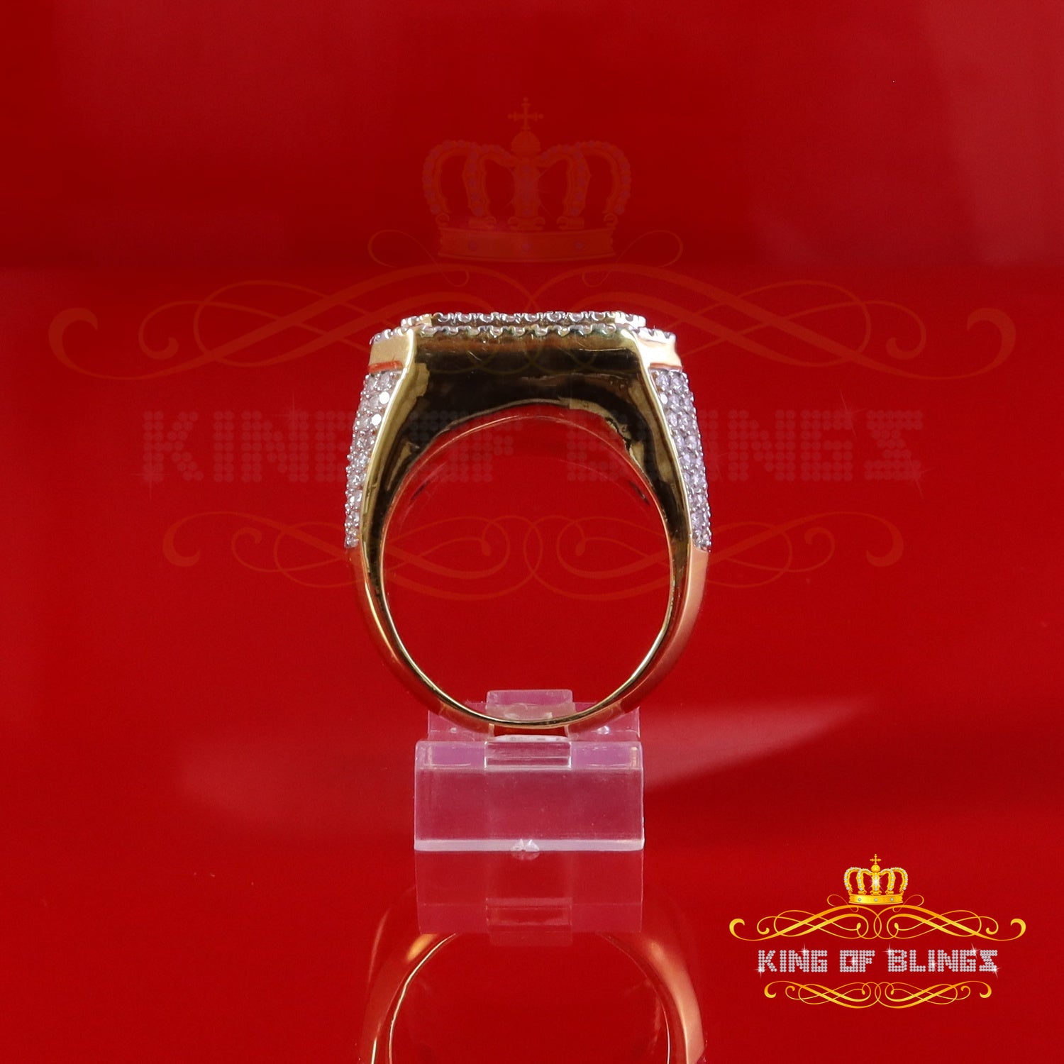 King of Bling's Men's 925 Yellow Sterling Silver 6.50ct VVS 'D' Moissanite Square Rings SZ 10 King of Blings