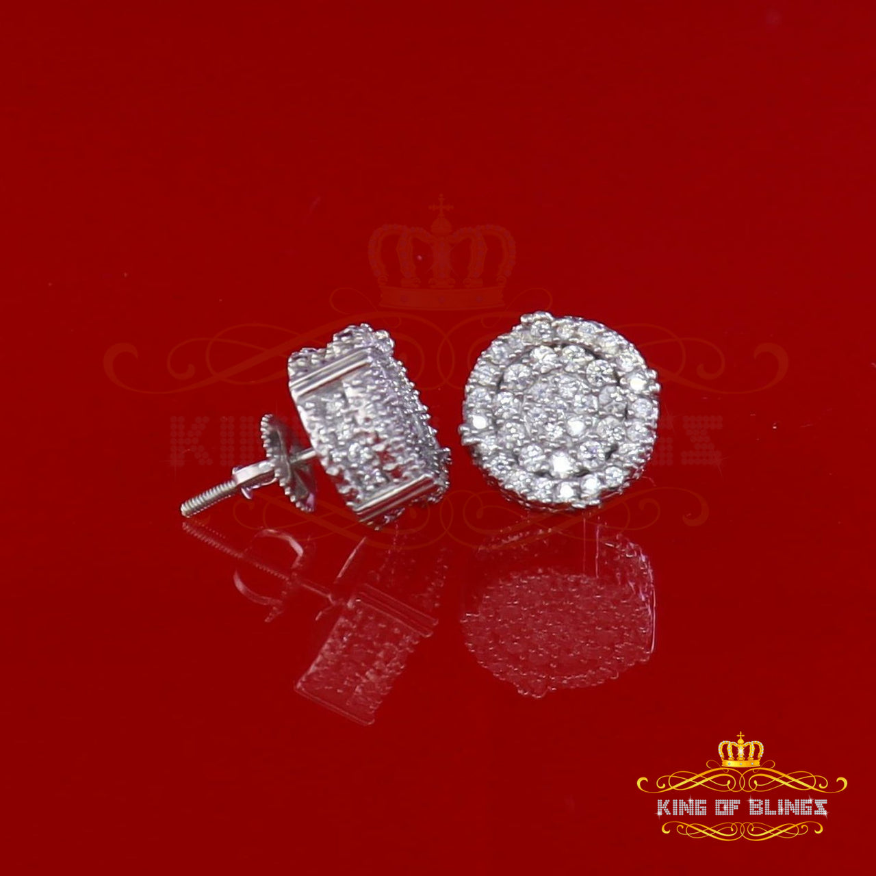 King of Blings- White Sterling Silver 1.32ct Cubic Zirconia Hip Hop Round Earrings for women's