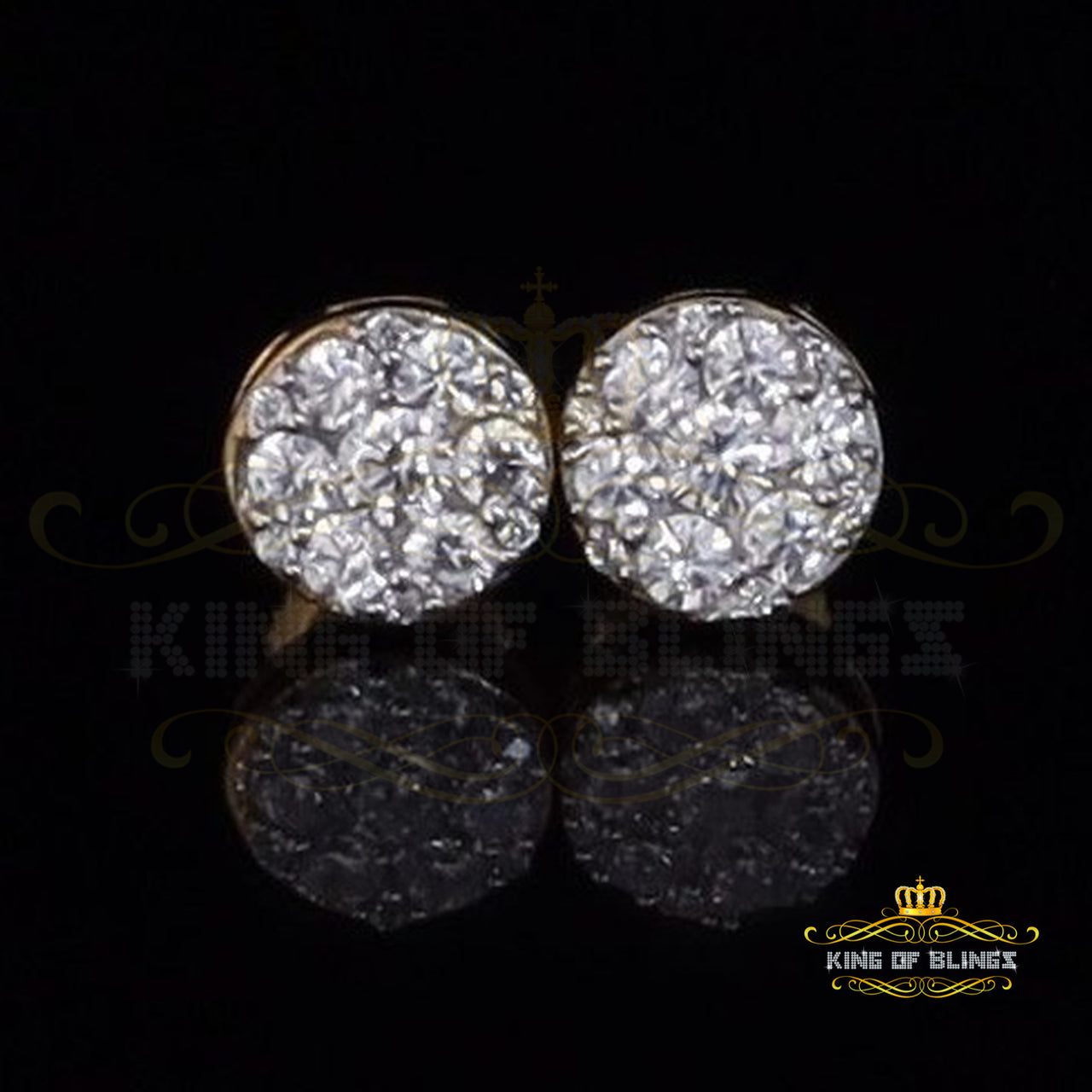 King of Bling's 0.94ct Cubic Zirconia 925 Yellow Silver Women's & Men's Hip Hop Square Earrings KING OF BLINGS