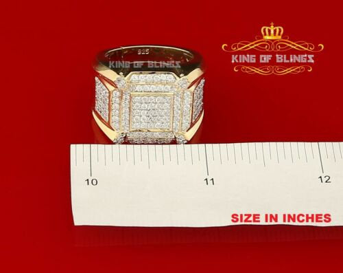 King Of Bling's 925 Yellow Silver Cubic Zirconia 3.50ct Men's Adjustable Ring From Size 10 to 12 KING OF BLINGS
