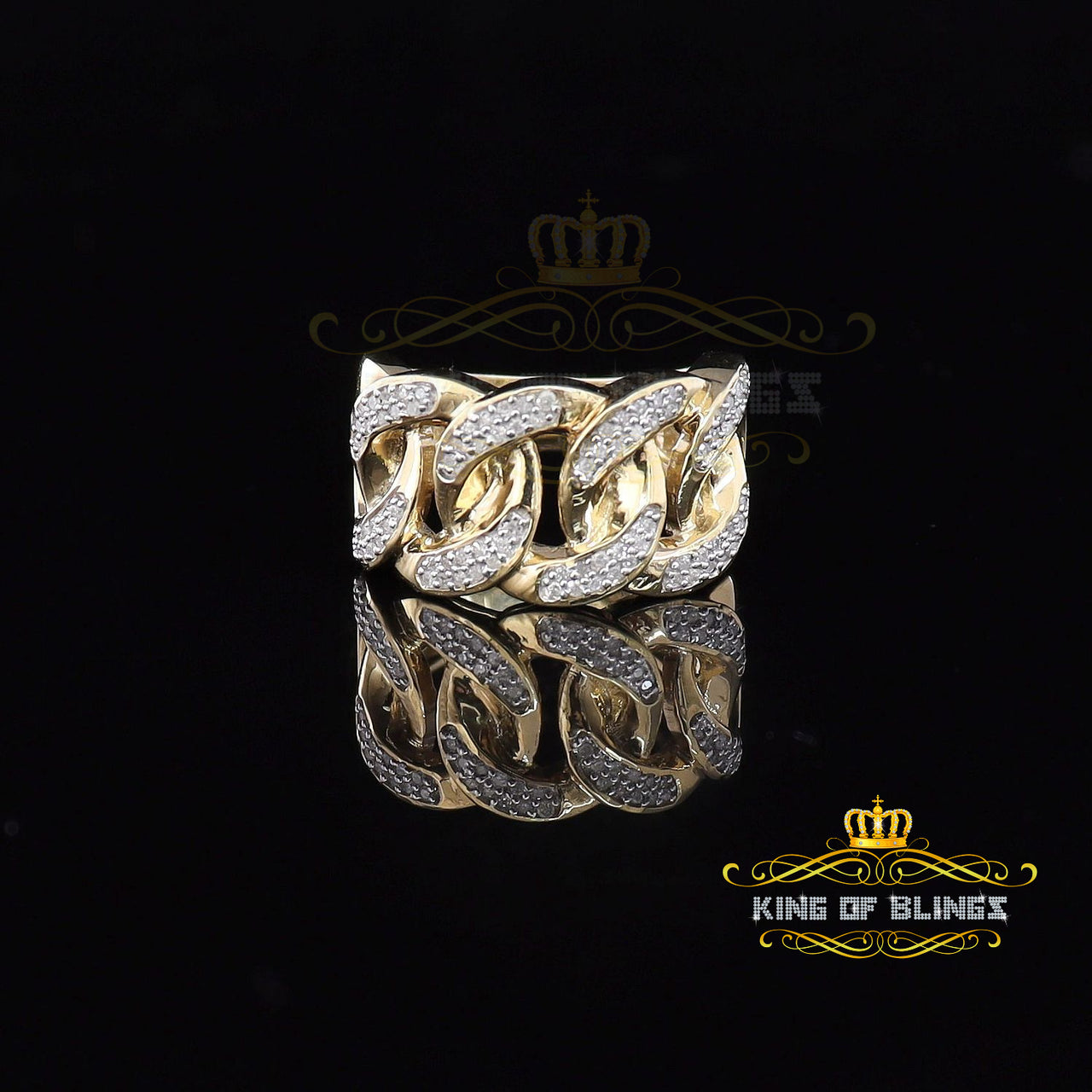 King Of Bling's 925 Sterling Silver Yellow Womens Ring Size 8 With Miami Cuban 0.33 CT Diamond
