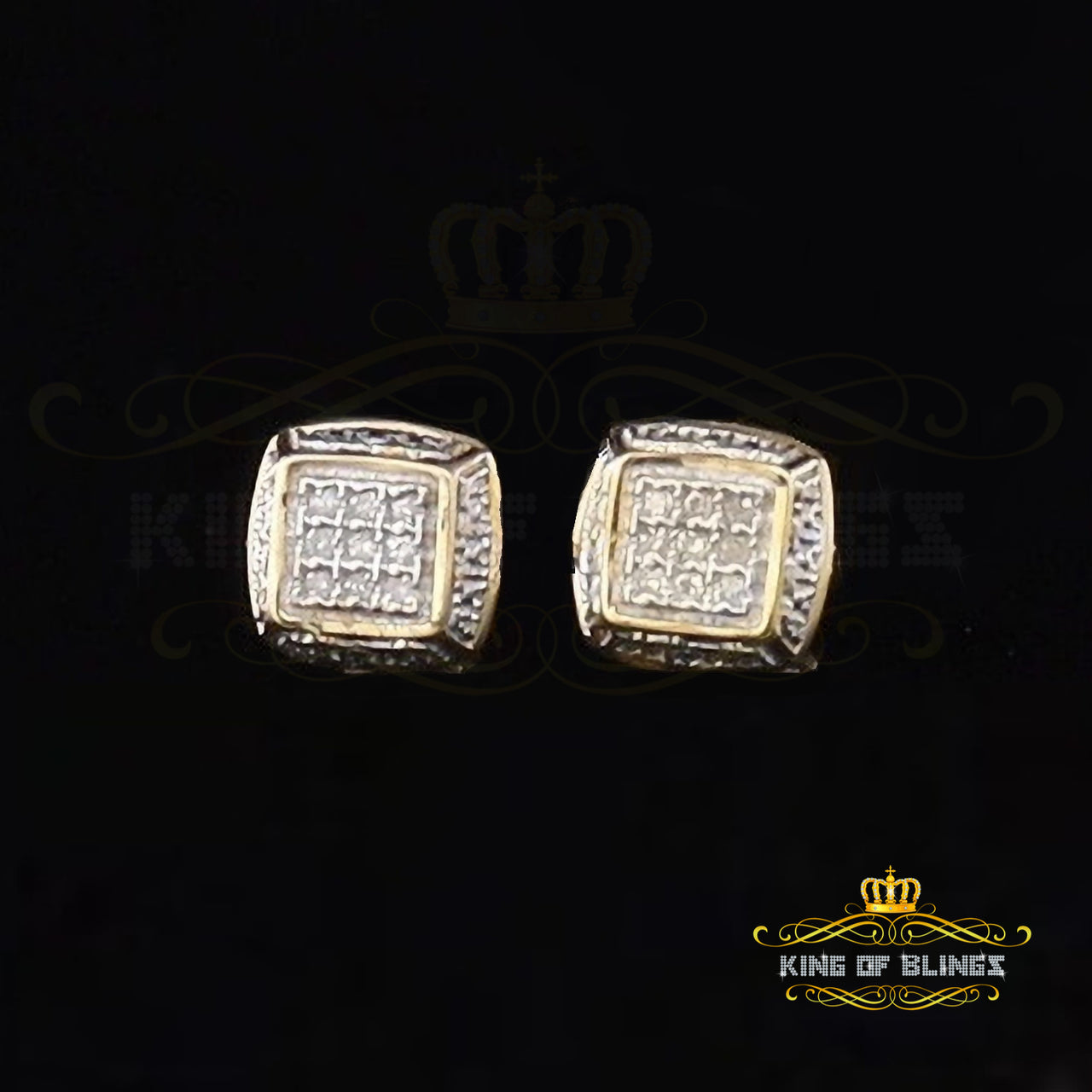 King Of Bling's 10K Real Yellow Gold with 0.05ct Diamond Stud Square Earring For Women And Men