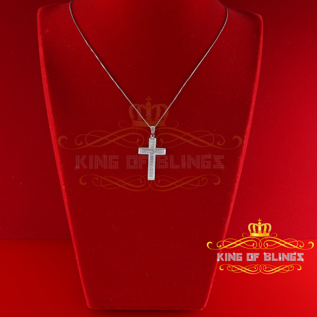 King Of Bling's Real 0.10ct Diamond 925 Sterling Silver CROSS White Charm Necklace Pendant