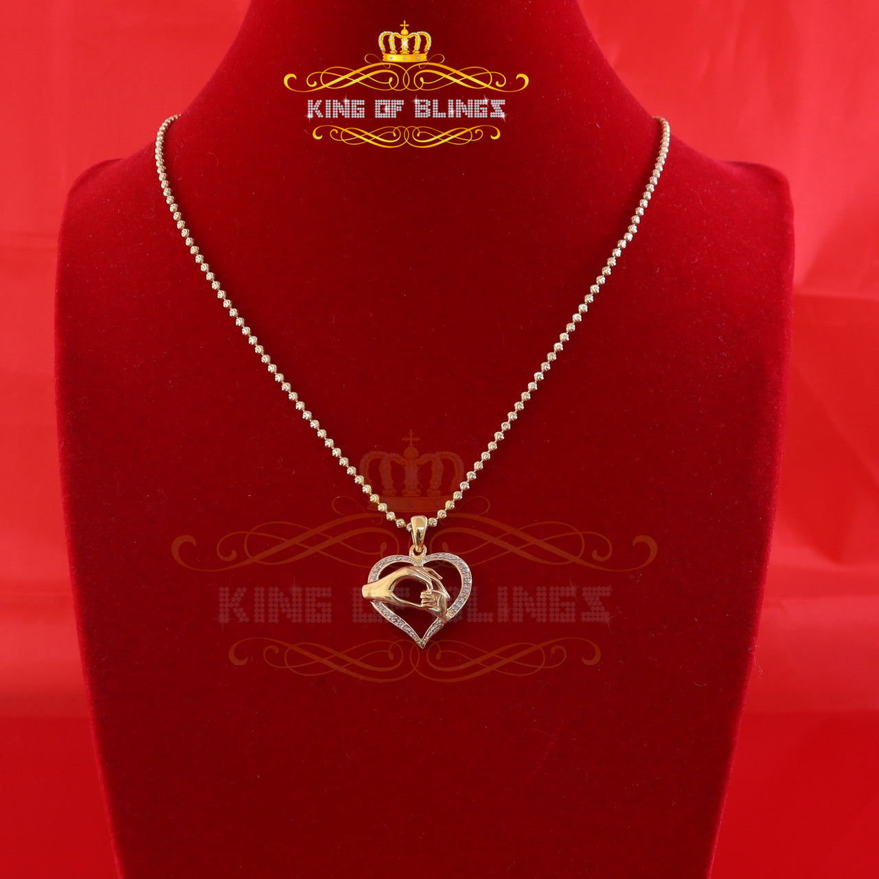 King Of Bling's Real 0.10ct Diamond Sterling Silver Heart In MOM'S CARE Necklace Yellow Pendant KING OF BLINGS