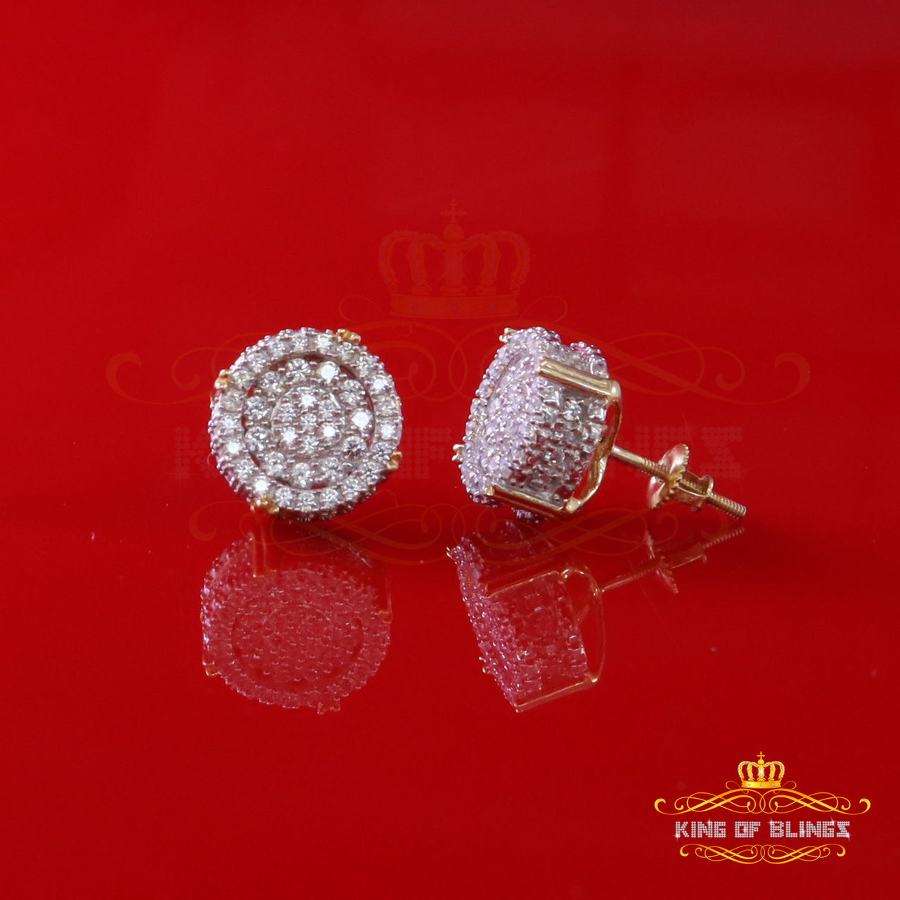 King of Bling's 925 Yellow Sterling Silver 1.32ct Cubic Zirconia Women's Hip Hop Round Earrings