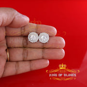 King of Blings- 925 White Sterling Silver 1.07ct Cubic Zirconia Women's Hip Hop Rounds Earrings KING OF BLINGS