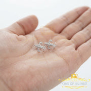 King of Bling's 925 White Silver Fleur de Lis Screw Back 0.25ct Cubic Zirconia Ladies Earrings KING OF BLINGS
