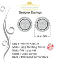 King of Blings- Aretes Para Hombre 925 White Silver 1.07ct Cubic Zirconia Round Women's Earrings KING OF BLINGS