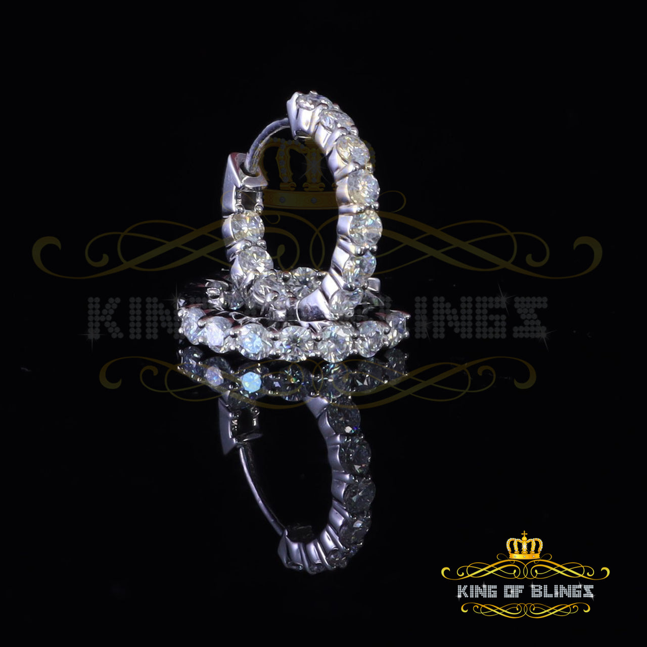 King of Bling's 2.50ct Moissanite White 925 Sterling Silver Women's In and Out Hoop Earrings