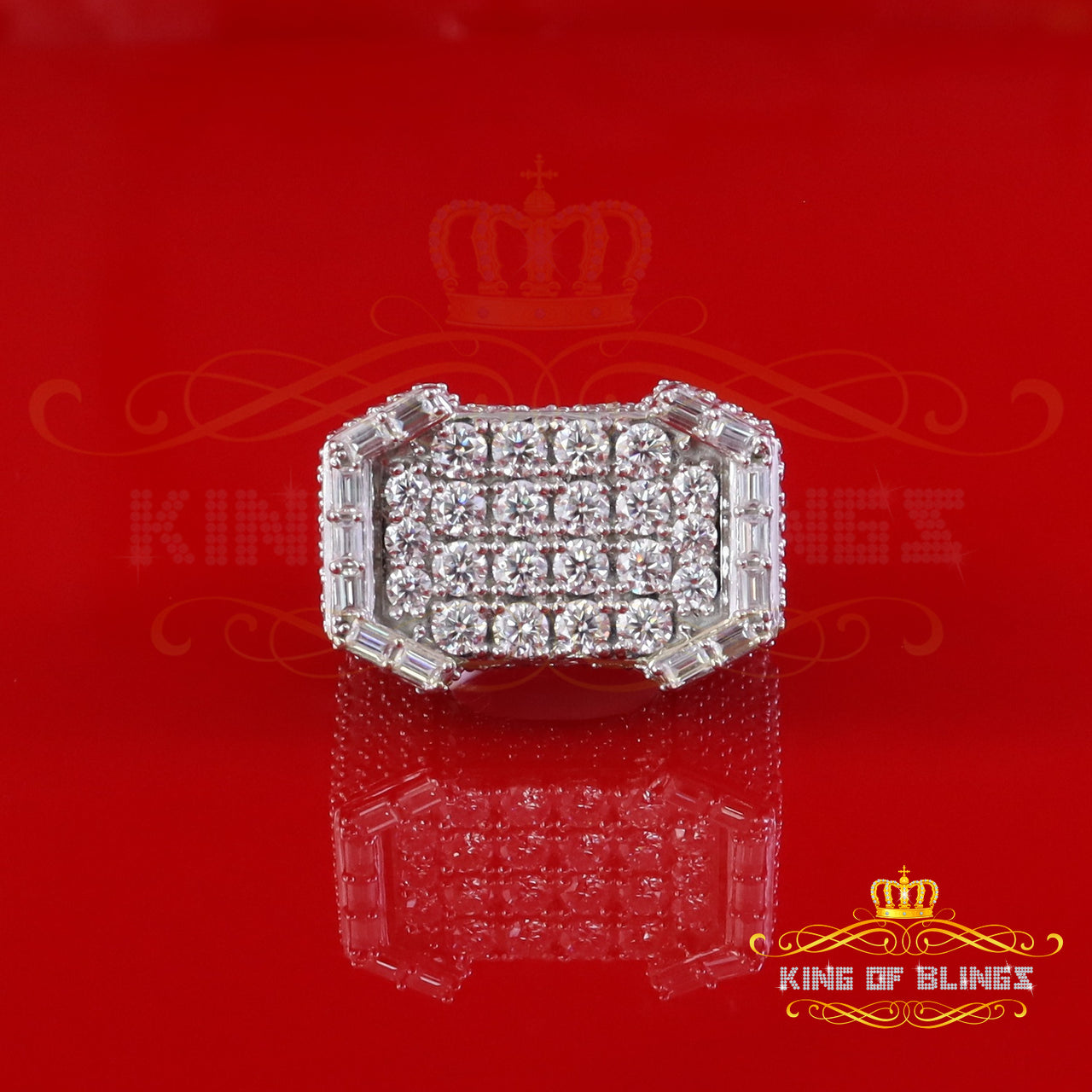 King of Bling's Men's/Womens 925 Silver White 6.50ct VVS 'D' Moissanite Octagone Rings Size 10 King of Blings