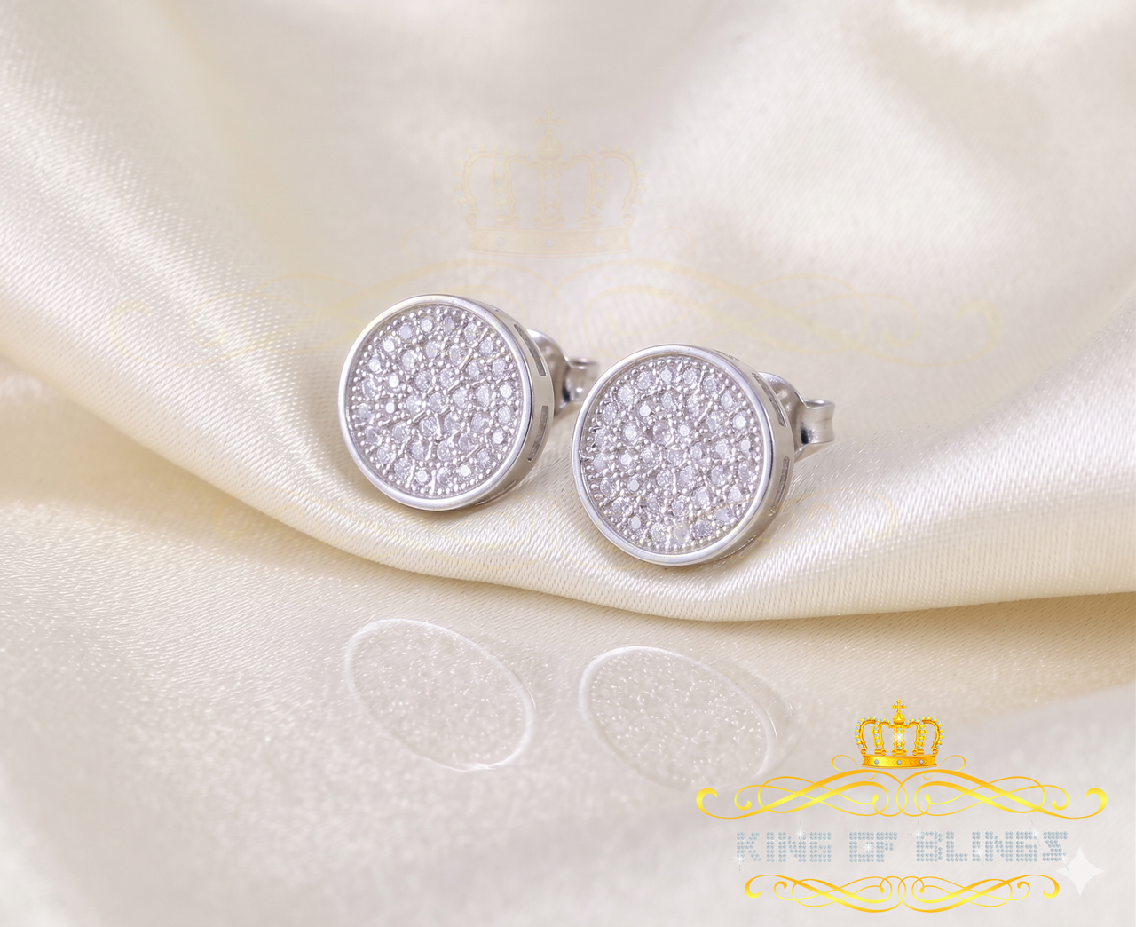 King of Bling's 0.78ct Cubic Zirconia 925 White Silver Women's & Men's Hip Hop Round Earrings