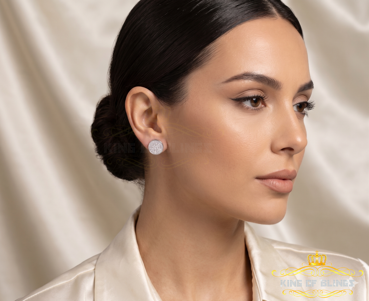King of Bling's 0.78ct Cubic Zirconia 925 White Silver Women's & Men's Hip Hop Round Earrings