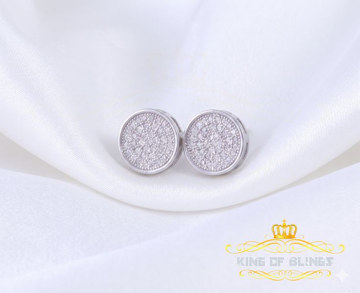 King of Bling's 0.78ct Cubic Zirconia 925 White Silver Women's & Men's Hip Hop Round Earrings