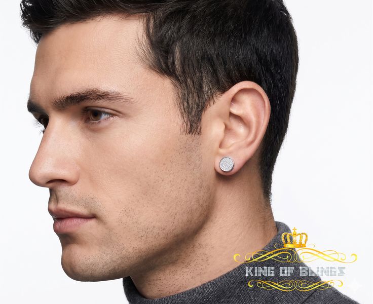 King of Bling's 0.78ct Cubic Zirconia 925 White Silver Women's & Men's Hip Hop Round Earrings